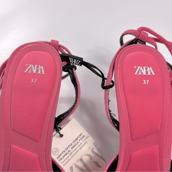ZARA Pink Fabric Lace Up Strappy Pointed Toe Heel Slingback Sandals 6.5 (37) NWT - Picture 6 of 12